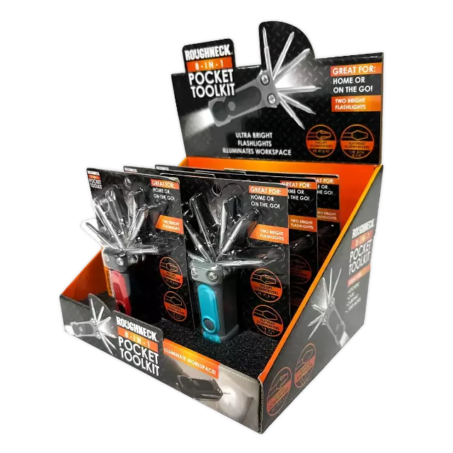8-In-1 Pocket Toolkit Multi-Tool with Lights - 6 Pieces Per Retail Ready Display 25789