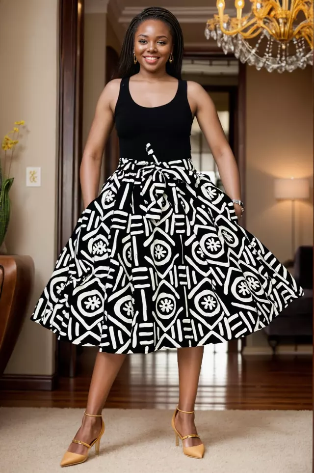 7012 - NEW PRINTS!! African Print Mid Length Skirt 28" (3/pk_ Free Size - $18.00 Each — One Size / Print-359