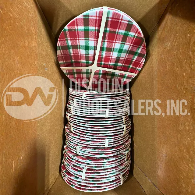 Christmas/Holiday 10.5" Melamine Dinner Plates · 100 Pcs · Red & Green Plaid