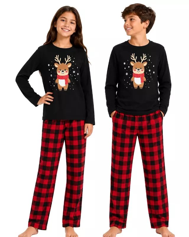 Kids Matching Family Pajama Set #121 — Black / 2T-3T-4T