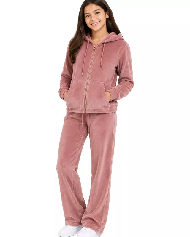 Girls' Corduroy Hoodie & Pants Set #C01 — Mauve / 6-8-10-12-14