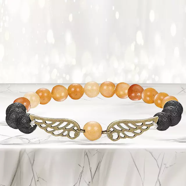 Mixed Lava Stone Chakra Diffuser Bracelet — Angel Wings