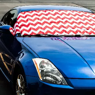 Printed Fabric Winter Windshield Cover — Red Chevron