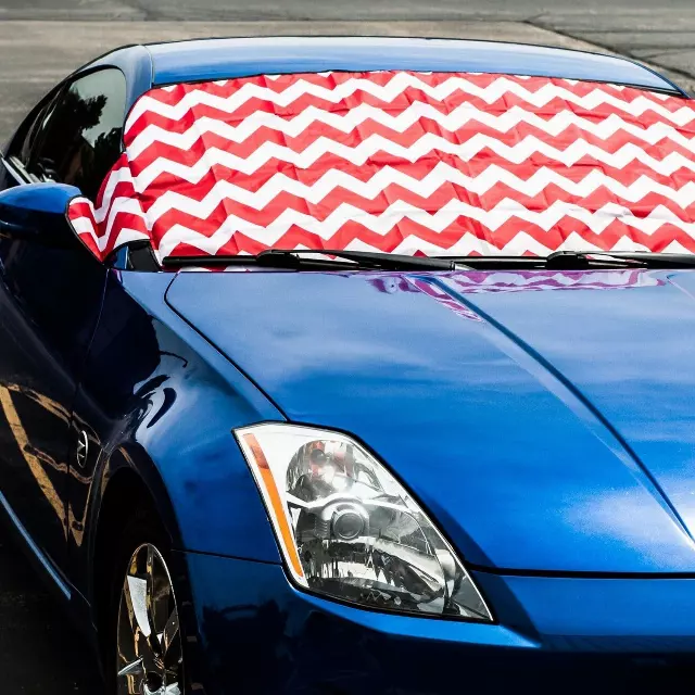 Printed Fabric Winter Windshield Cover — Red Chevron