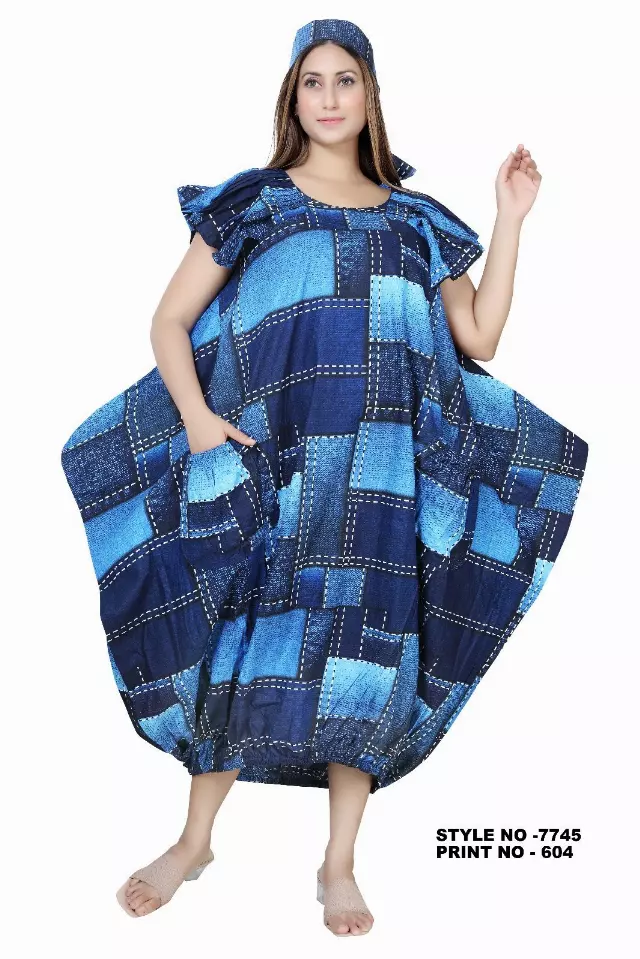 7745- Ankara Dress with Pleated Sleeve - $25.00 Each — Free Size / Print-604