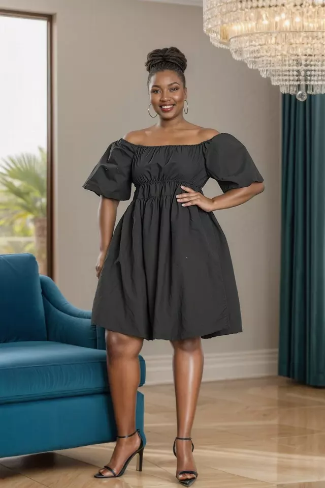 24028 -Cold-Shoulder Midi Dress - $20.00 Each (3 pcs per pack) — Free Size / Black