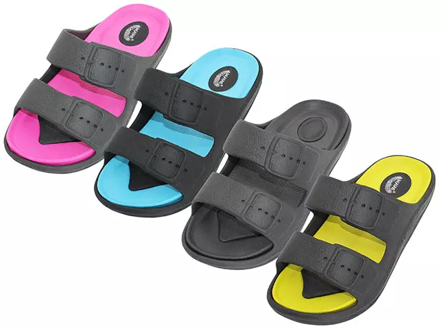 S2510L-A - Wholesale Women's "Wave" Super Soft Double Strap Upper Slides Sandals