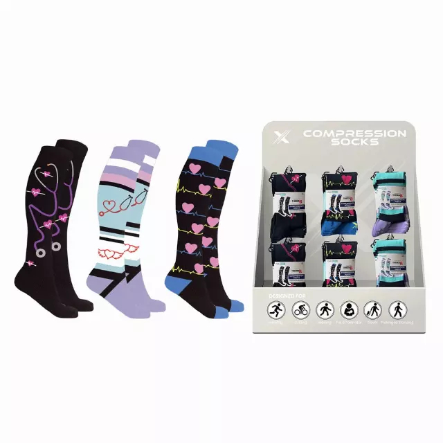 COMPRESSION SOCKS WITH FREE DISPLAY (24-PAIRS) · SKU XX-DISPLAY-GEF