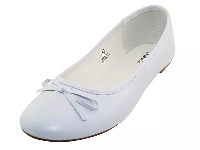 S8500L - Women's "Easy USA" Comfort Soft PU Upper Ballet Flat Shoes — White (S8500L-W) / 6-11 Assorted