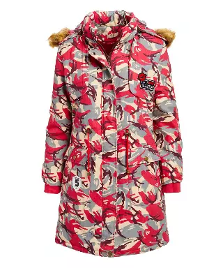 18009- Camouflage Print Long Winter Coat with Removable Hood ON SALE $10 EACH (4-PCS PRE-PACK) — M/L/1X/2X / Red
