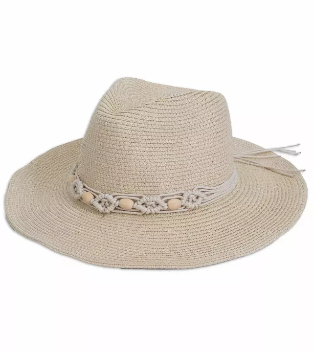 Magid Wooden Beaded Panama Straw Hat — NATURAL