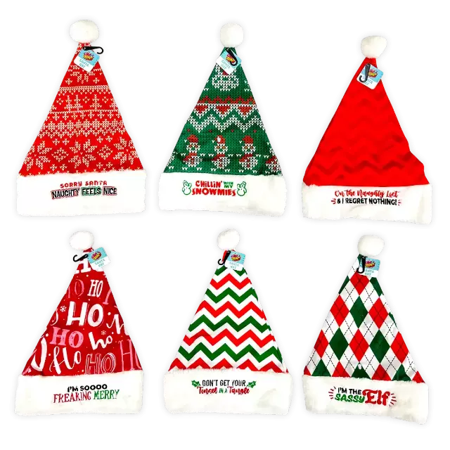 Christmas Santa Winter Hat with Merchandising Hang Strip - 6 Pieces Per Pack 25332