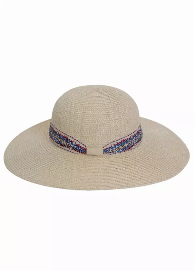 Adrienne Vittadini Straw Geometric Band Floppy Hat — NATURAL