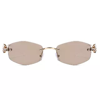 Designer Rimless Rectangle Sunglasses with Floral Jewel Side Temples J11119