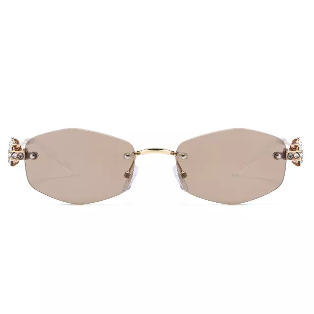 Designer Rimless Rectangle Sunglasses with Floral Jewel Side Temples J11119