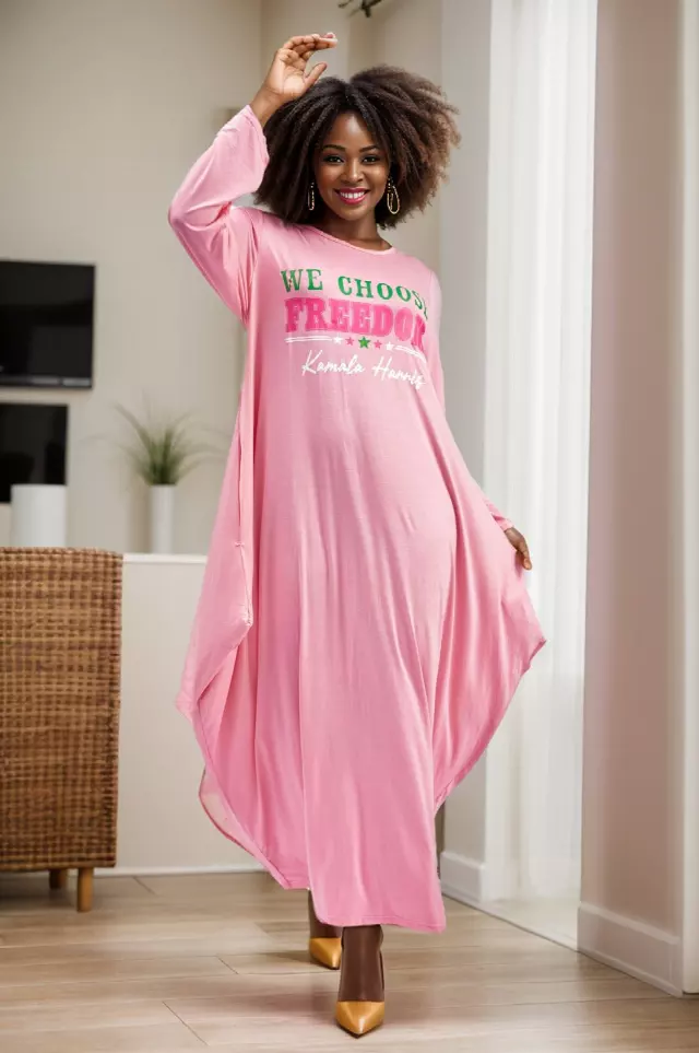 24034 - CLOSE OUT!!Women's "Kamala Harris" Maxi Balloon Dress - We Choose Freedom (5 Colors) - One Size ($5 Each) — 3-Pcs PRE-PACK / Pink