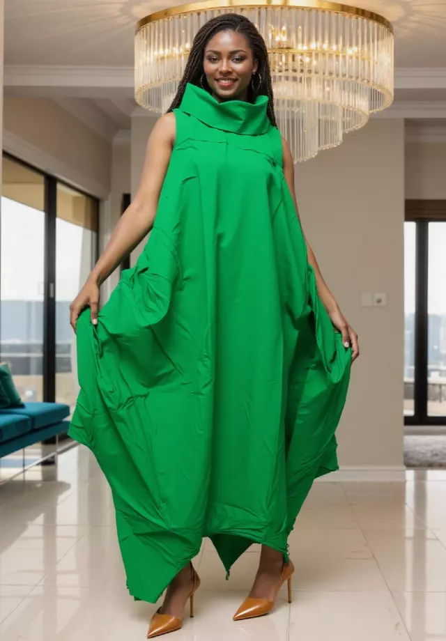 251 L - Linen Cowl Neck African Wax Jumpsuit/Dress (3 PCS PRE-PACK) - $30 Each — One Size (4 - 26) / Print-26030