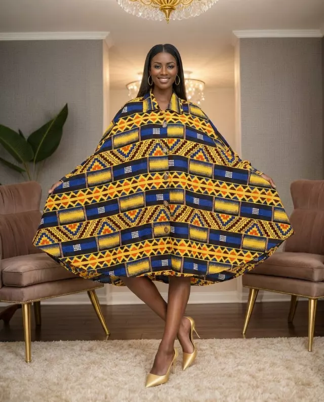 243 - NEW PRINT ALERT Big Button Authentic African Tunic Dress (3 PCS PRE-PACK) - $25.00 EACH — One Size (4 - 24) / Print-668