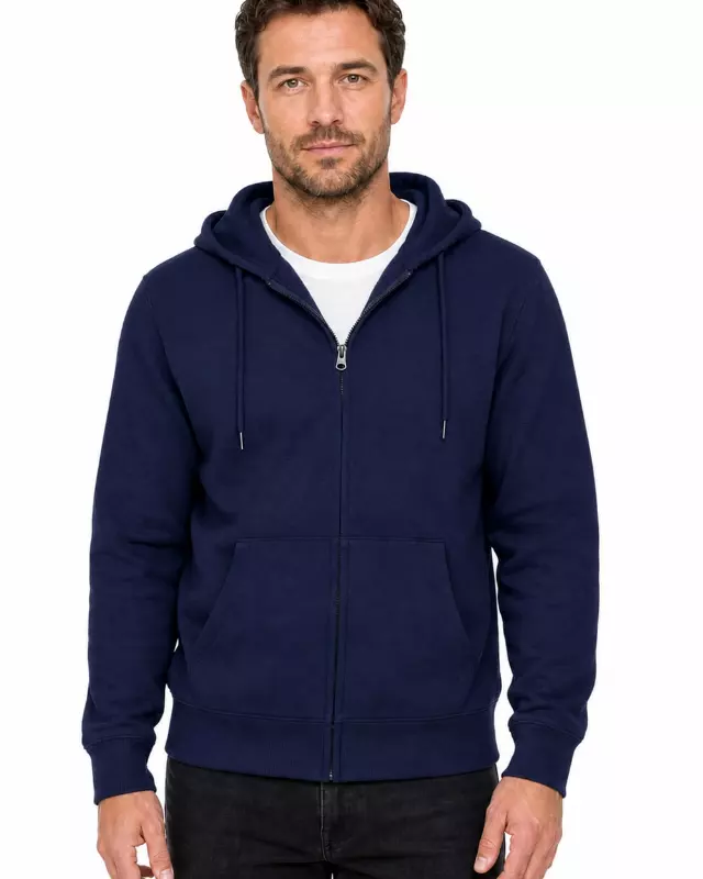 Men's Lightweight Zip Up Fleece Hoodie #02 — Navy / S-M-L-XL