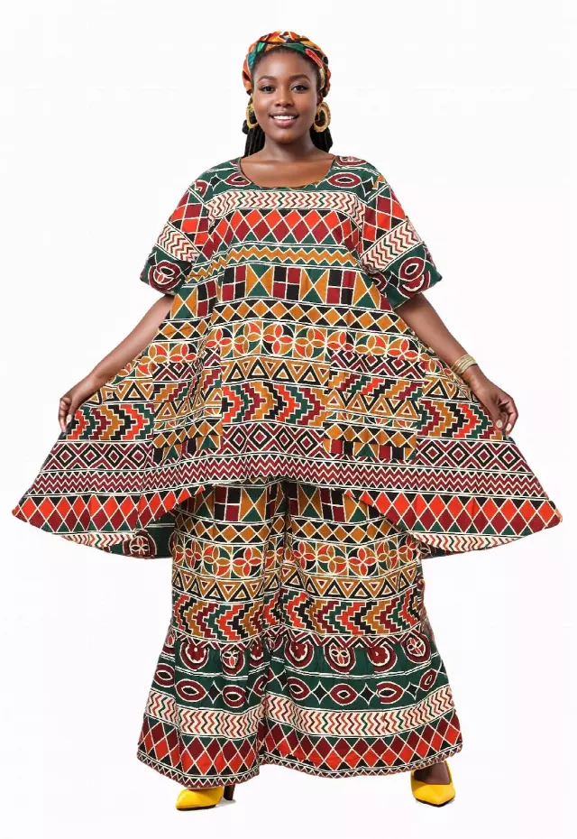 7864 Authentic African Print 2pc Pant Set - $30.00 Each (3 pcs per pack) — Free Size / Print-644