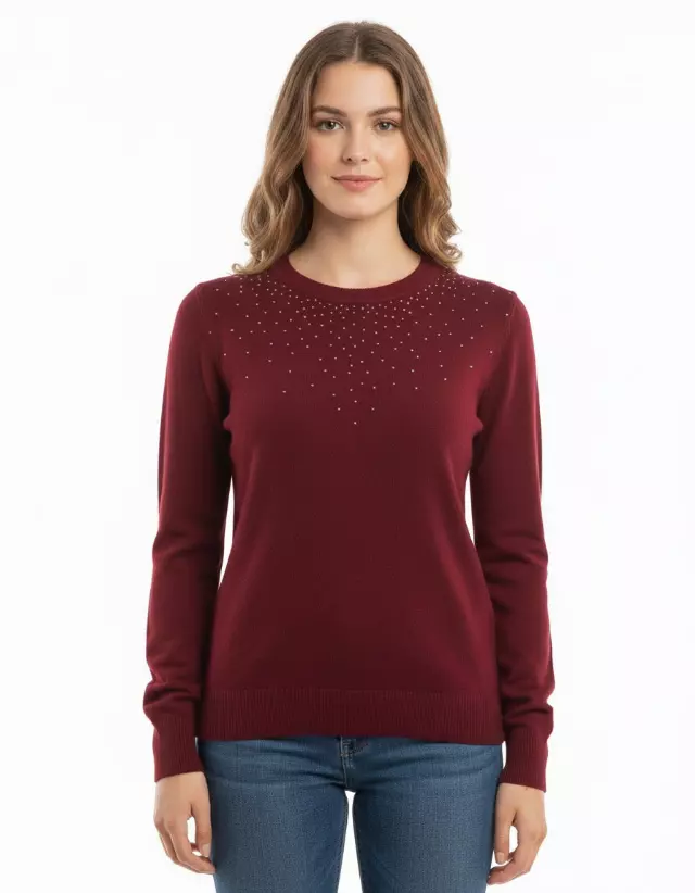 Crewneck Sparkle Sweater — Burgundy / S/M-L/XL