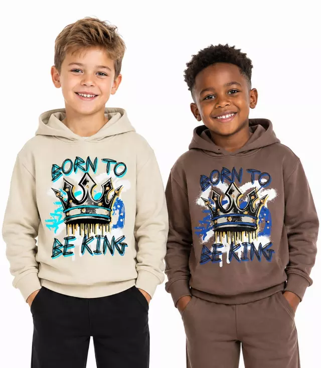 S1OPE Born To Be King Screen Print w Rhinestone Pull On Hoodie & Jogger Set – 8174504