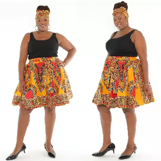7009 - Ankara Skirt Dashiki Print African Wax Skirt (3-PCS PRE-PACK) - $15.00 Each — One Size (4-18) / GOLD / 3-Pcs Per Pack