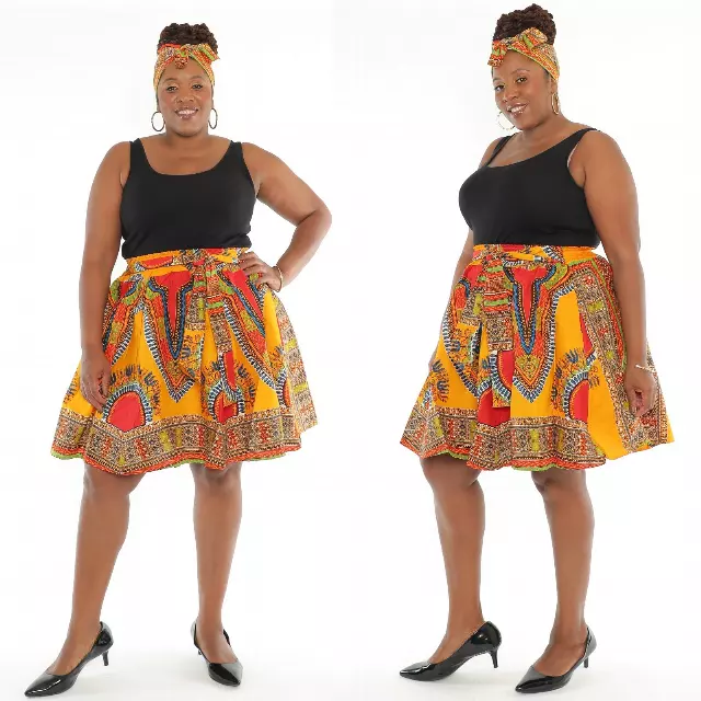 7009 - Ankara Skirt Dashiki Print African Wax Skirt (3-PCS PRE-PACK) - $15.00 Each — One Size (4-18) / GOLD / 3-Pcs Per Pack