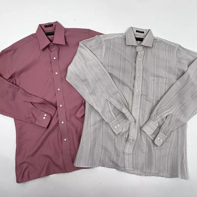 Vintage Pierre Cardin Men's Long Sleeve Button Up Shirts Lot 2 Mauve Beige 15.5