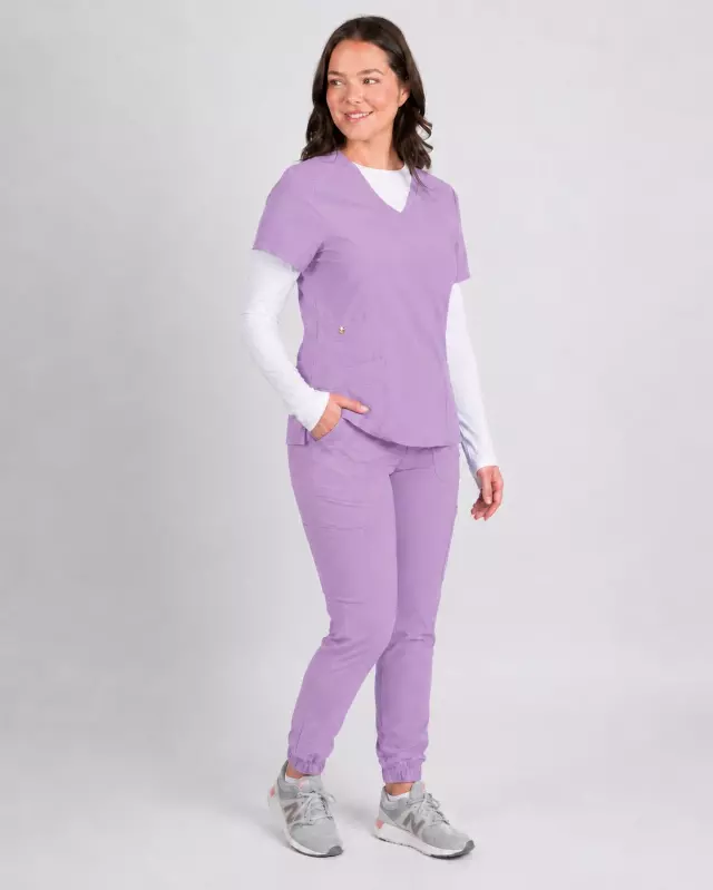 Dahlia | Mock Wrap Jogger Scrubs Set — Lavender Dusk / XL