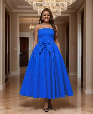 7001S - 8 Panel Solid Color Skirt - Authentic African Wax (3-PCS PRE-PACK)- $25 Each — One Size (4-18) / ROYAL BLUE / 3-Pcs Per Pack