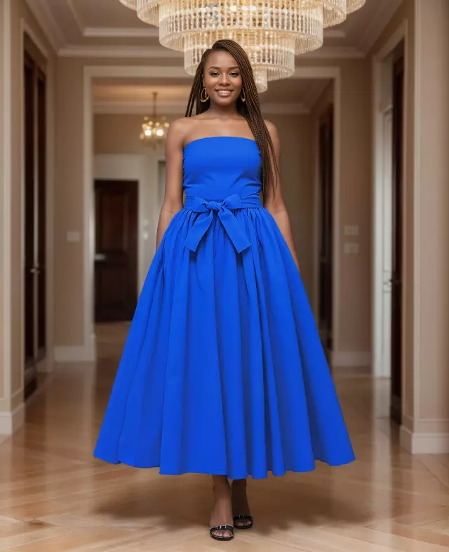 7001S - 8 Panel Solid Color Skirt - Authentic African Wax (3-PCS PRE-PACK)- $25 Each — One Size (4-18) / ROYAL BLUE / 3-Pcs Per Pack