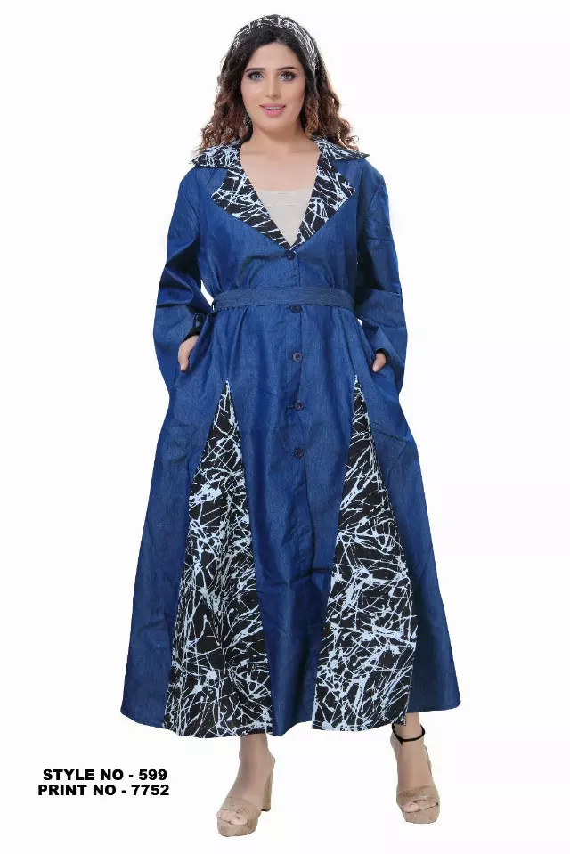 7752- Denim with Print Dress - $20.00 Each — Free Size / Print-599