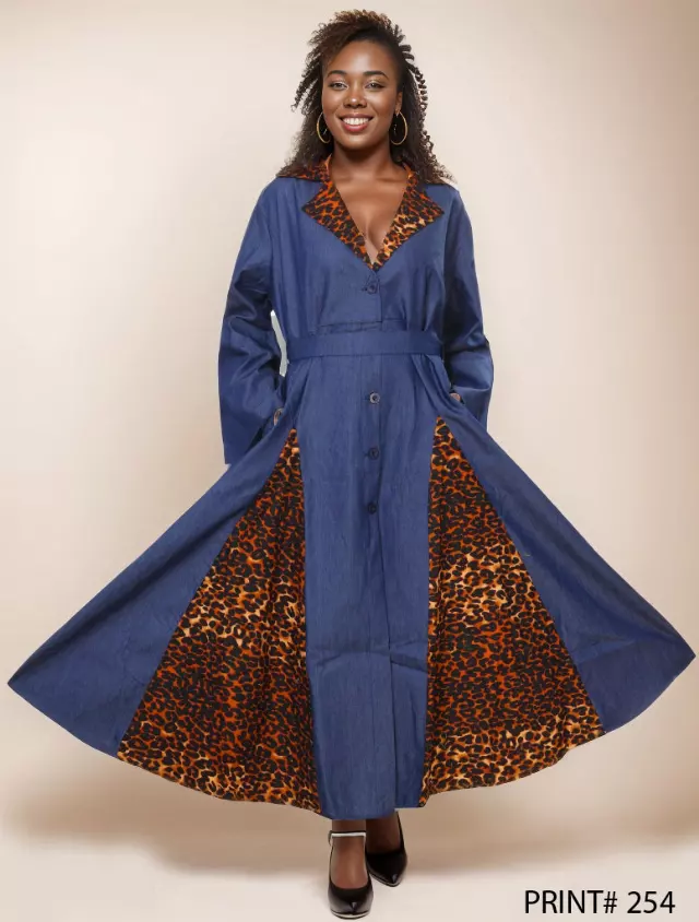 7752- Denim with Print Dress - $20.00 Each — Free Size / Print-254
