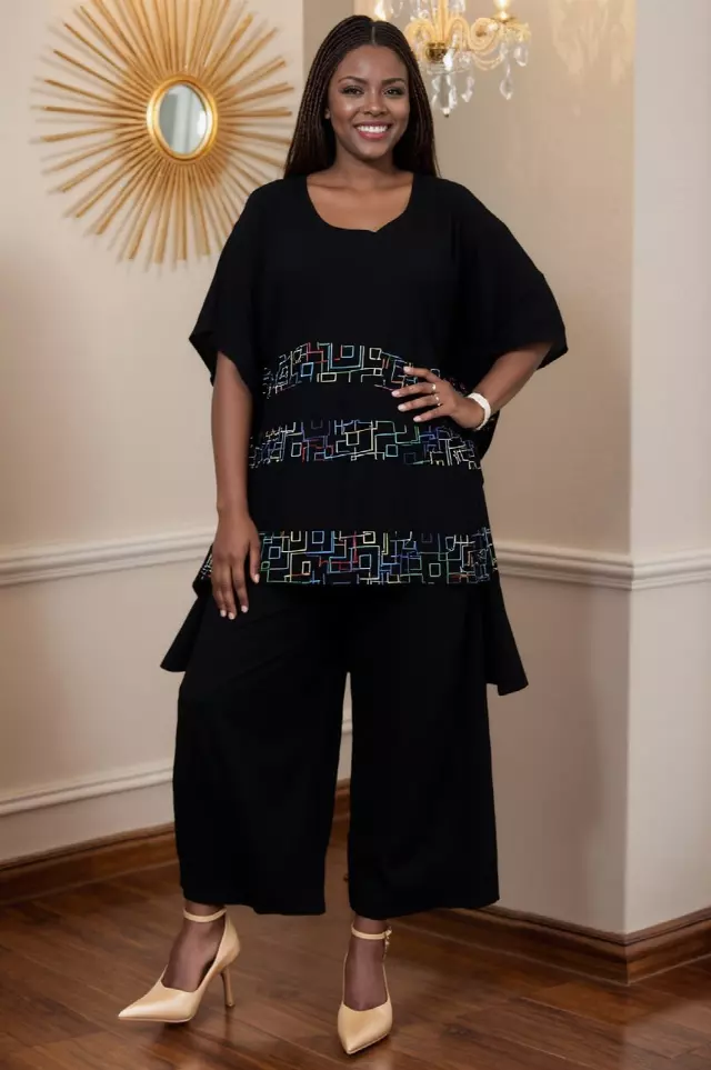 7873 - Women's Gorgeous Solid & Print 2pc Pant Set - $25.00 Each (3 pcs per pack) — Free Size / Print-648