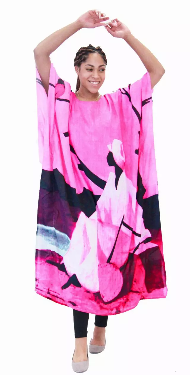 PNA-1367 - Women's Colorful Lady Figure Print Long Kaftan Dress - One Size (12-PCS PRE-PACK-$7 Each)