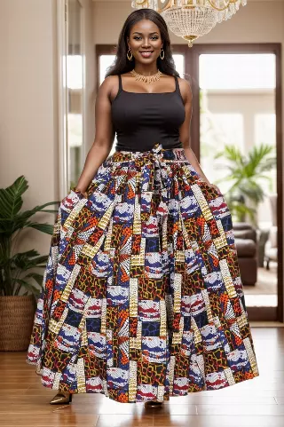 7001SK - 8 Panel African Print Skirt - Authentic African Wax (3-PCS PRE-PACK) - $25 Each — One Size / Print-581 / 3-Pcs Per Pack