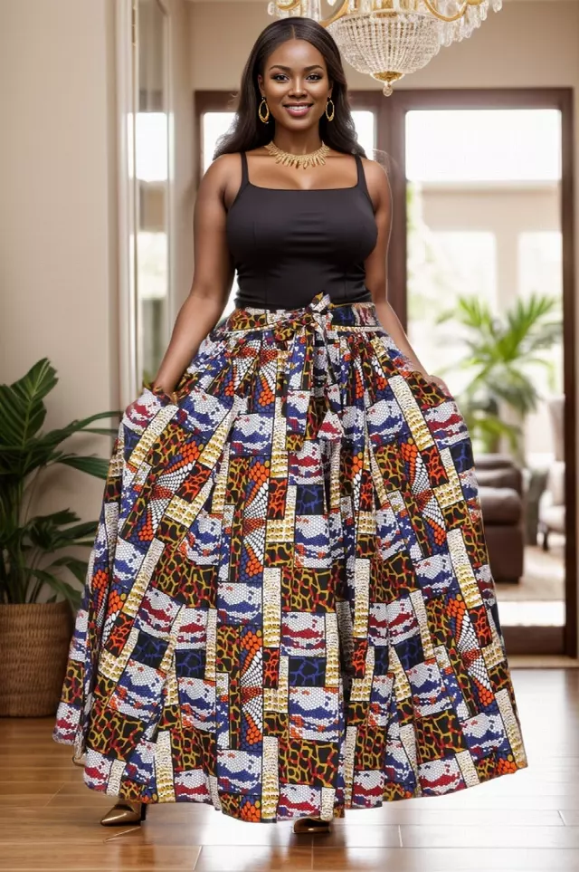 7001SK - 8 Panel African Print Skirt - Authentic African Wax (3-PCS PRE-PACK) - $25 Each — One Size / Print-581 / 3-Pcs Per Pack