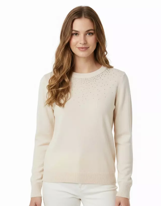 Crewneck Sparkle Sweater — Beige / S/M-L/XL