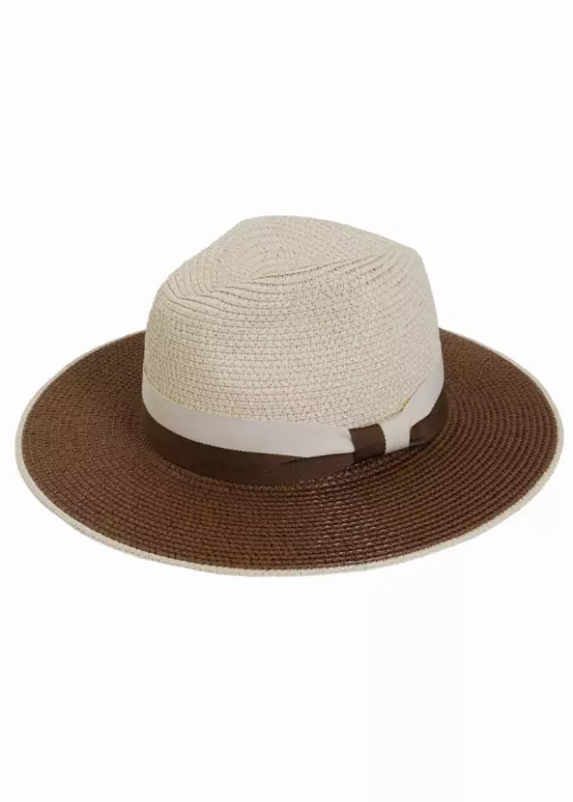 Max Studio Contrast Ribbon Straw Panama Hat — NATURAL