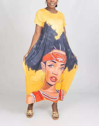 23031- Women's Plus Size Maxi Dress Digital Face-Print Knit Maxi Dress - One Size (3-PCS PRE-PACK) ($20.00 Each)