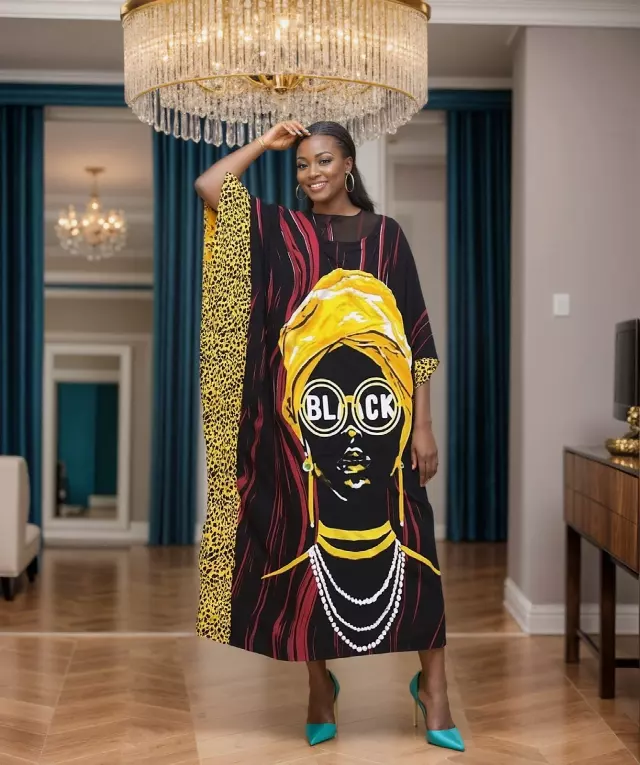 PNA-1616 - Women's Comfy Kaftan Dress with Headwrap- One Size (6-PCS PRE-PACK) - $7 Each — One Size (4-24) / Print-1616A
