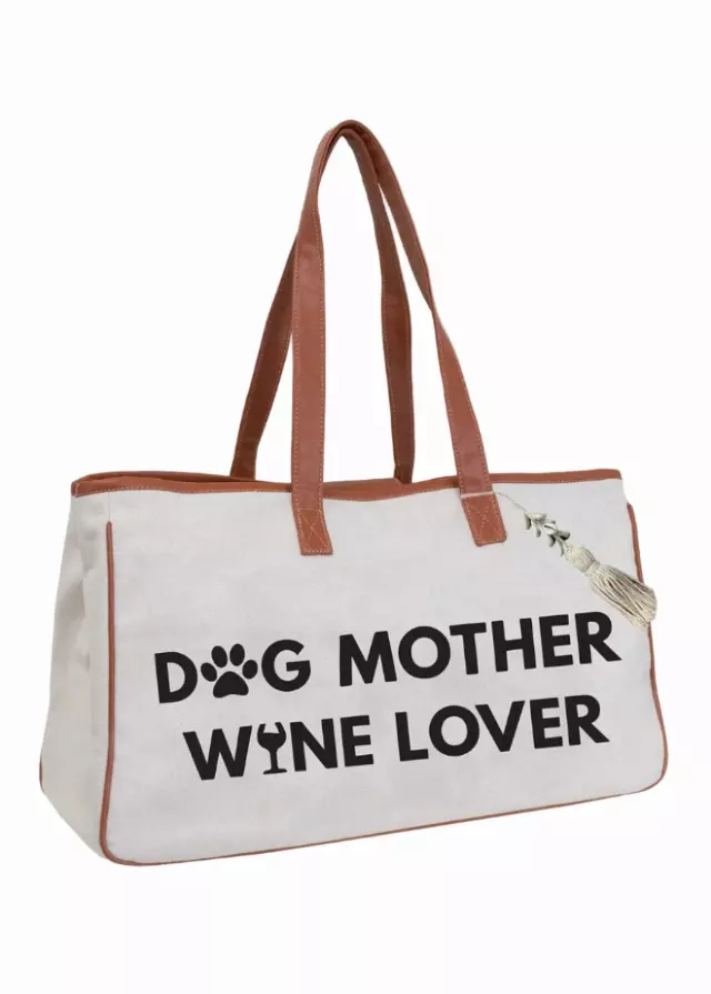 Magid Canvas Wine Tote "DOG MOTHER WINE LOVER"