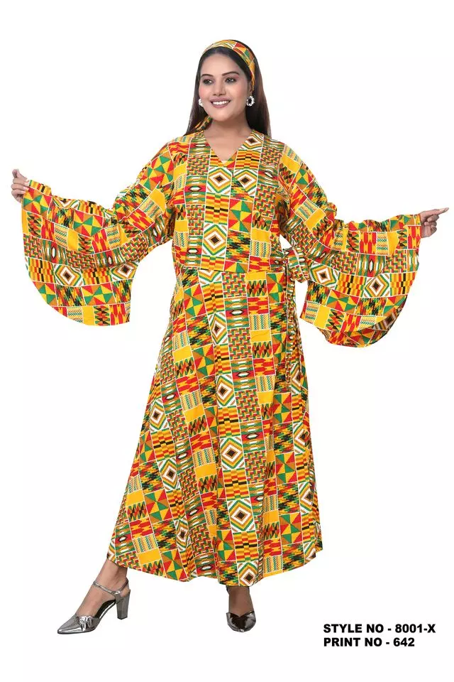 8001X - African Print Wrap Dress PLUS SIZE (3/pk) Free Size - $25.00 Each — Free Size Plus / Print-642