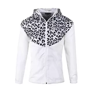 Women's Lightweight Hooded Windbreaker - White Cheetah