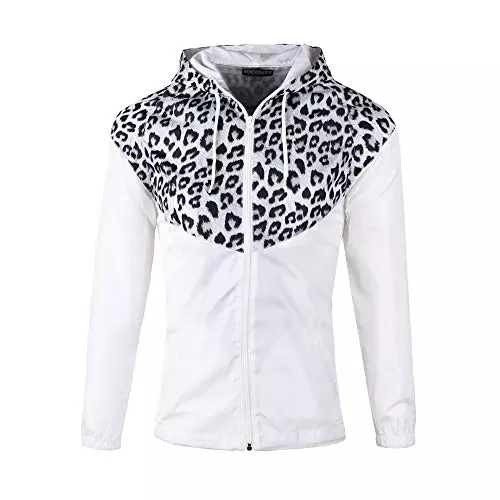 Women's Lightweight Hooded Windbreaker - White Cheetah