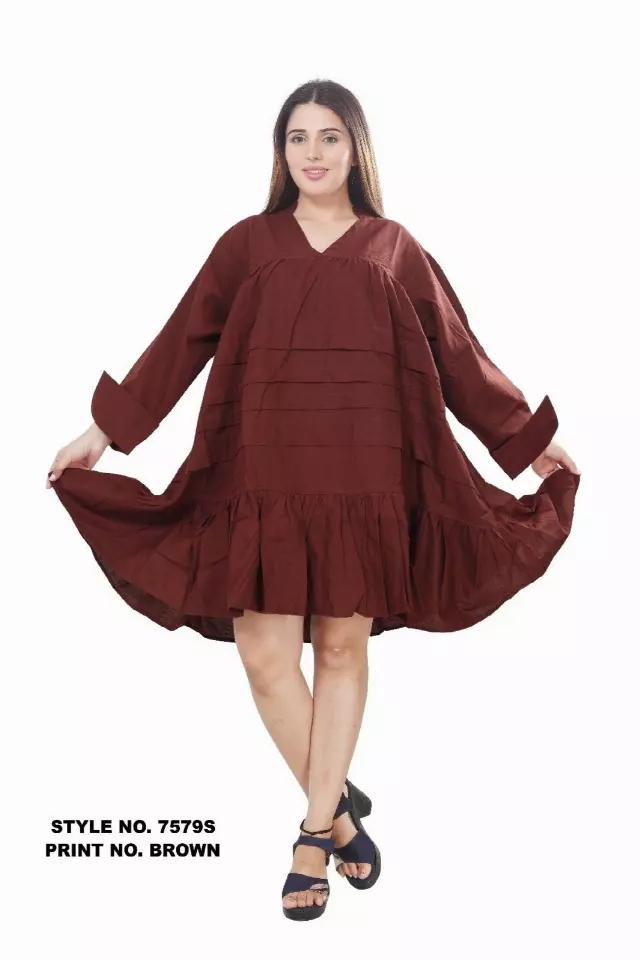 7579S - ON SALE!!! Solid Color Tunic Dress (3 PCS PRE-PACK) - $15.00 EACH — One Size (4 - 24) / Light Brown