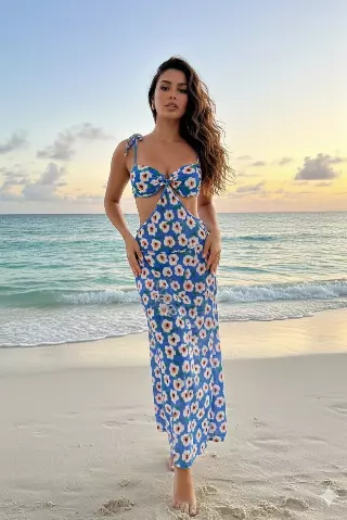 H3171 Floral Cut Out Bikini 3 Piece Set