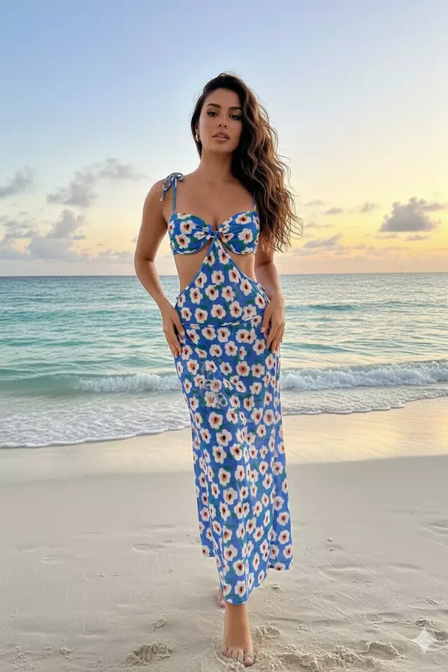 H3171 Floral Cut Out Bikini 3 Piece Set