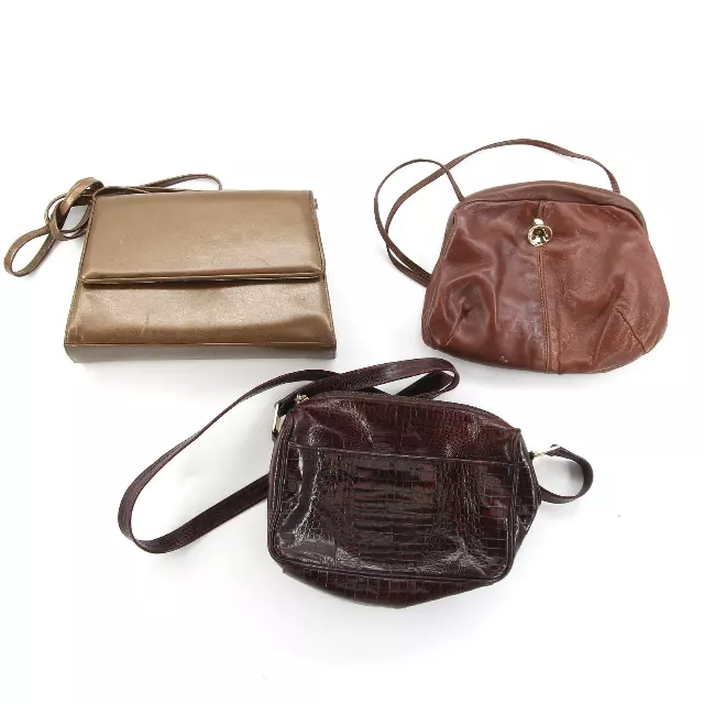 Vintage & Modern Brown Leather Bag Mix Of 10